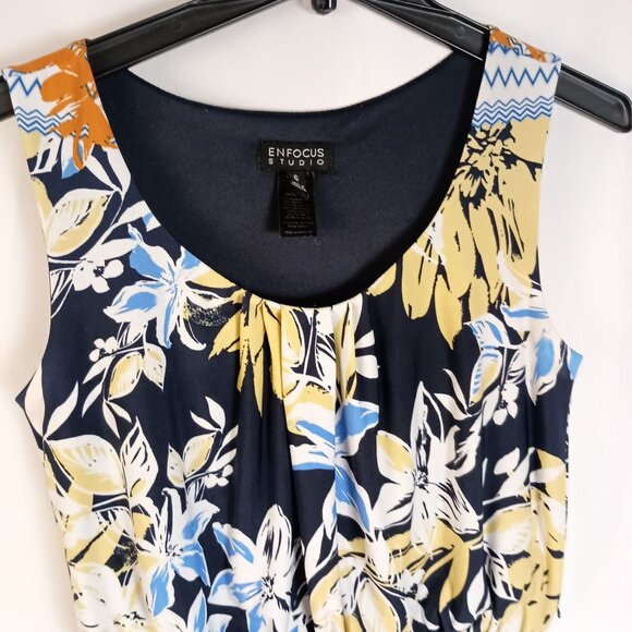 Enfocus Studio Blue Yellow Floral Maxi Dress Women’s Size 6 Sleeveless Excellent - Picture 8 of 9